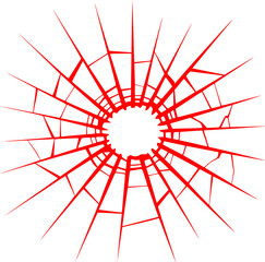 Red Shattered Glass Effect with Radial Cracks on White Background