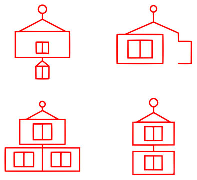 Simple Red Line Drawings of Stacked and Connected Rectangular Structures