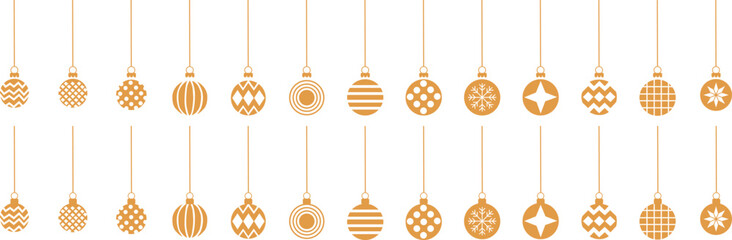 Golden christmas ornaments with diverse patterns, hanging, holiday decoration background Vector,Christmas gold ball background design vector 
