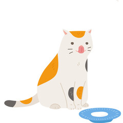 Calico Cat With White Orange And Black Patches Sitting Next To A Blue Bowl On A Transparent Background