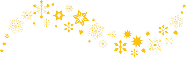 Yellow stars and snowflakes decorative border design element for winter Vector