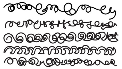 Obraz premium Hand-drawn doodle vector border set: swirls, wavy dividers and decorative curly lines.