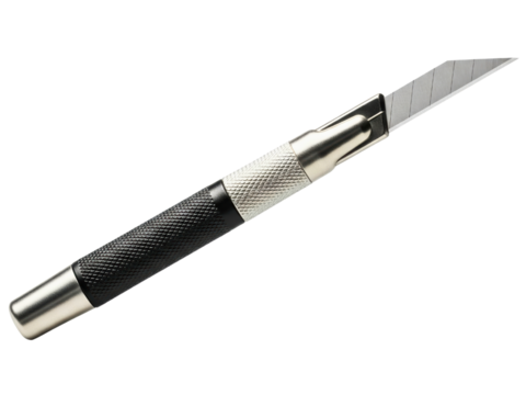 Utility hobby knife with a replaceable sharp blade on a transparent background