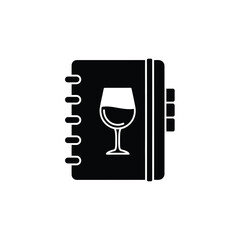 Black icon of wine glass on notebook white