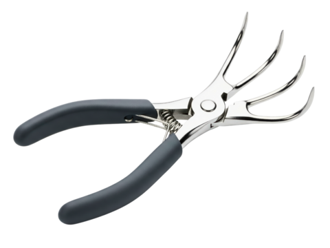 Metal garden hand tool with claws for cultivating on a transparent background