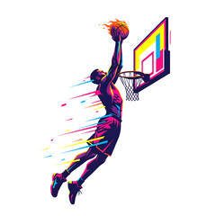Obraz premium Illustration of basketball player jumps to dunk the ball isolated on transparent background
