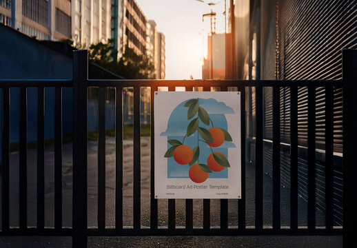 Billboard Mockup at Sunset Outdoor Poster Template on Fence