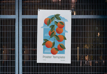 Realistic Urban Poster Mockup on Metal Grid