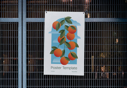 Realistic Urban Poster Mockup on Metal Grid
