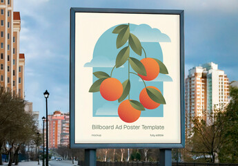 Billboard Mockup in City Street Realistic Urban Poster Template