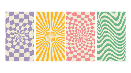 Obraz premium Four Psychedelic Retro Backgrounds With Geometric Patterns