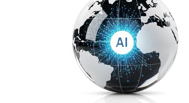 AI globe: A globe with a glowing AI symbol, representing artificial intelligence and its global impact.