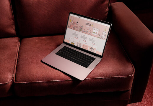 Laptop Mockup on Sofa