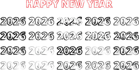 Hand Drawn Happy new year 2026 text Bundle. Brush Stroke Happy New Year 2026.
