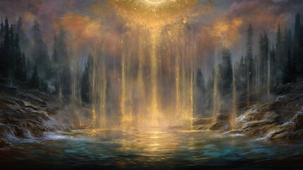 Golden streams merging into a single radiant core, expressing unity of thought and purpose, serene motion, dreamlike softness, 