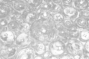 Fototapete Rund Brennholz Distressed Pile of Chopped Firewood Wall Vintage Overlay Texture  © ZackZephyr