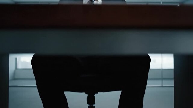 CEO secretly playing a video game under the table during a meeting