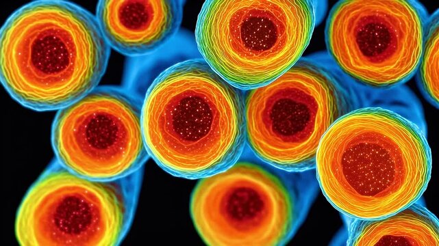 Fibroblast cell tissue microscope microscopic anatomy biology filament collagen extracellular colorful cross section vibrant membrane lumen structure organelle fluorescent science illustration