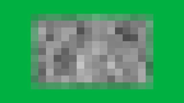 Rectangle censored pixel blur overlay seamless loop animation on green screen. 4K animated pixel censored effect for video editing, blur overlay, redacted area, and motion graphic.