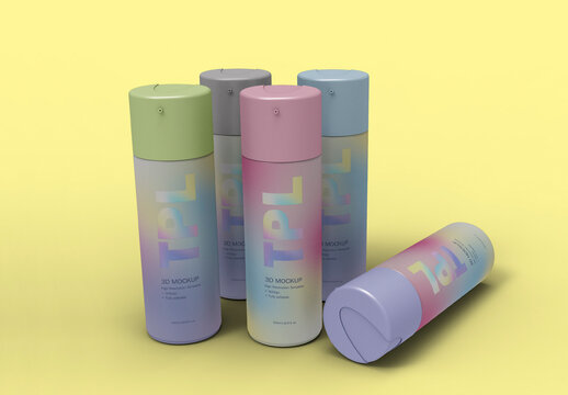 3D Illustration Spray Can Mockup Set