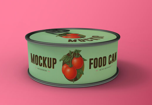 3D Illustration Round Food Can Mockup Top Tab
