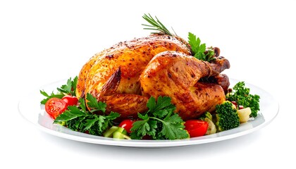 Roasted Chicken with Fresh Herbs and Tomato Garnish.