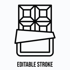 Sweet Chocolate Bar with Wrapper and Square Blocks Isolated Lineal Vector Icon, Editable Stroke.