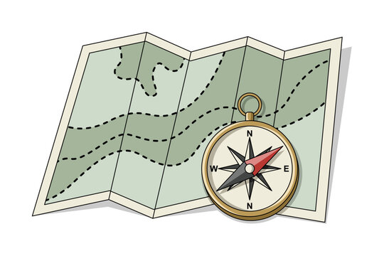 Vector map and compass isolated illustration on transparent background. Vacation and adventure object design