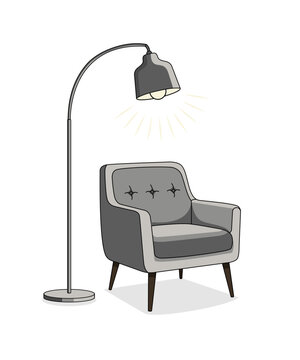Interior vector chair and lamp recreation object design on transparent background