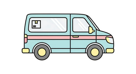 Side view of a light blue delivery van illustration for shipping and logistics services. Flat design cartoon vehicle icon for commercial transport and cargo delivery, isolated on a white background