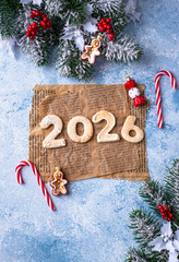 Festive New Year's cookies in the shape of 2026