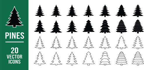 Fototapeta premium Vector Icons of Pine Trees A Collection of 20 Stylish Evergreen Designs for Various Applications