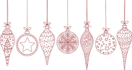 A charming array of delicately outlined Christmas decorations, including stars and snowflakes, hanging gracefully to bring festive spirit and elegant holiday cheer to any design project