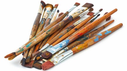 Fototapeta premium Collection of Artist Paint Brushes on White Background