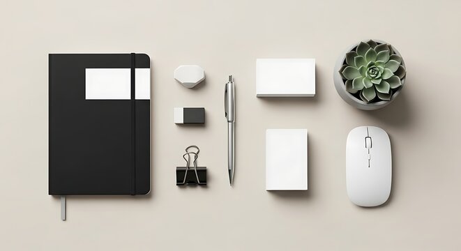 Professional corporate branding stationery and office supplies flat lay with blank items for customizable identity design - Powered by Adobe