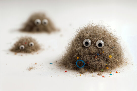 Whimsical dust creature come to life with googly eyes, adding a touch of quirky humor to everyday cleanliness and a playful perspective.