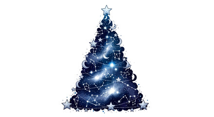 Stunning celestial Christmas tree adorned with constellations and shimmering stars creates a magical holiday atmosphere