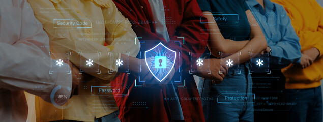 A concept of an advanced cybersecurity system. The futuristic interface shows a multi-factor authentication process using a secure password or PIN for enhanced data protection. Fermion