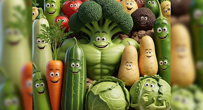 Smiling vegetable characters: a fun and healthy food concept