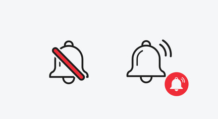 Notification bell icons demonstrating both muted and active states, with the active bell displaying a new alert or message.