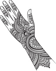 Traditional Mendhi Hand Design: Detailed Black and White Indian Body Art