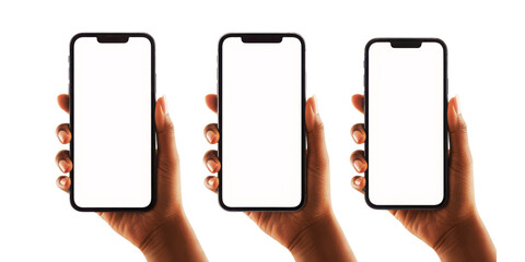 African american hands holding modern smartphones, blank screens