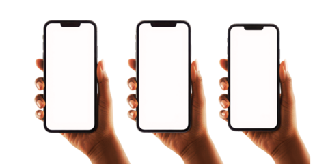 African american hands holding modern smartphones, blank screens