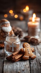 Christmas gingerbread cookies, spices, and star anise decor sweetly on a winter holiday table