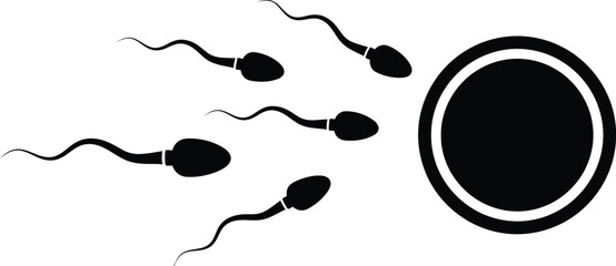 Sperm cells swimming towards an egg cell for fertilization.