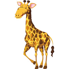 Cartoon Giraffe Standing With One Leg Raised On A Transparent Background With A Playful Expression And Detailed Spot Pattern
