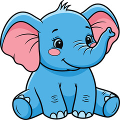Adorable Blue Baby Elephant Sitting - Cute Cartoon Animal Illustration