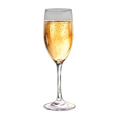 Watercolor Champagne Flute Glass with Sparkling Wine Clipart Vector
