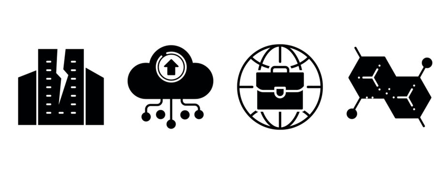 Set of technology icons: vest, cloud storage, global business, and molecule structure - Powered by Adobe