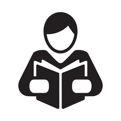 Icon of a person reading an open book